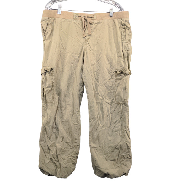 Old Navy Mens Cargo Jogger Pants Tan Size L Pockets Drawstring - Picture 1 of 11